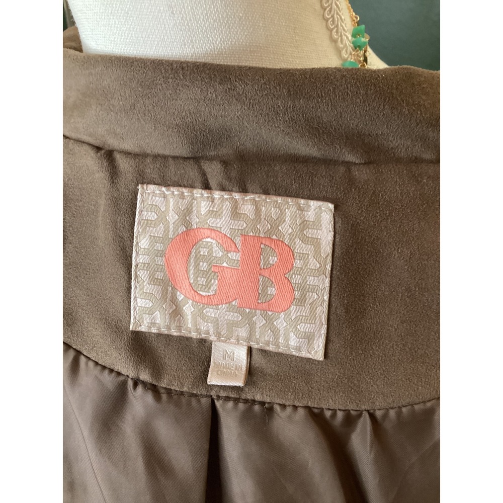 GB Studded Faux Suede Moto Jacket Women M Brown NWT Cropped Biker - Picture 6 of 7